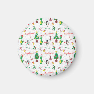 Imã dinossauro de Natal e boneco de neve