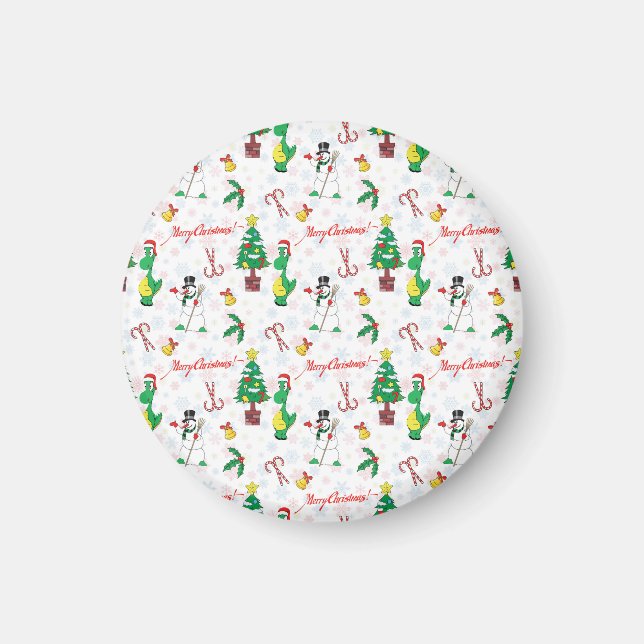 Imã dinossauro de Natal e boneco de neve (Frente)