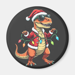 Imã Dinossauro Envolvido com Luzes de Natal Santa Hat