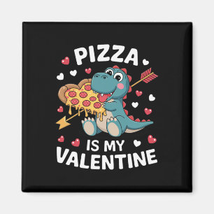 Imã Dinossauro Fofo Segurando Pizza Para Um Dia dos Na