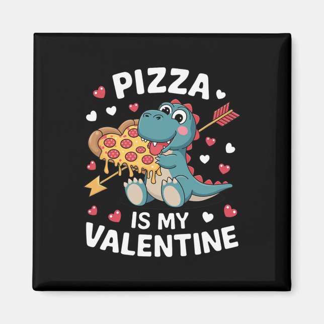 Imã Dinossauro Fofo Segurando Pizza Para Um Dia dos Na (Frente)