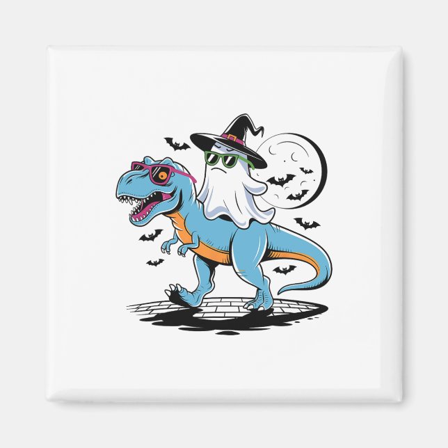 Imã Dinossauro Gótico T Rex E Fantasma Para O Hallowee (Frente)
