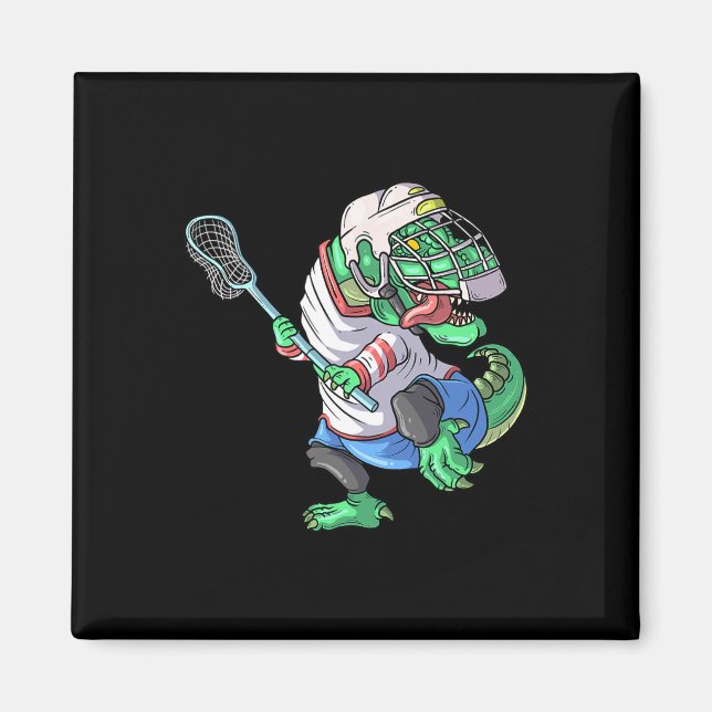 Imã Dinossauro Lacrosse T Rex Com Bastão De Lacrosse E (Frente)