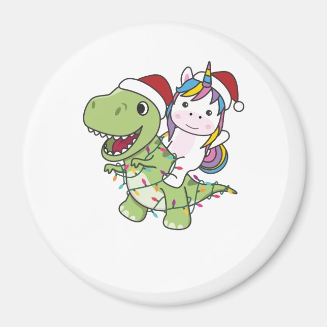 Imã Dinossauro Natal Unicórnio Winter T-Rex Dino (Frente)