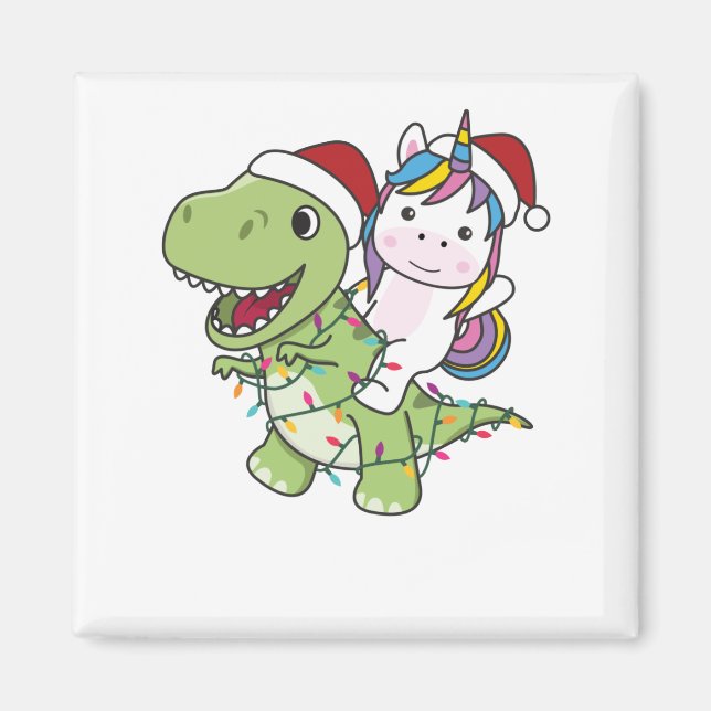 Imã Dinossauro Natal Unicórnio Winter T-Rex Dino (Frente)