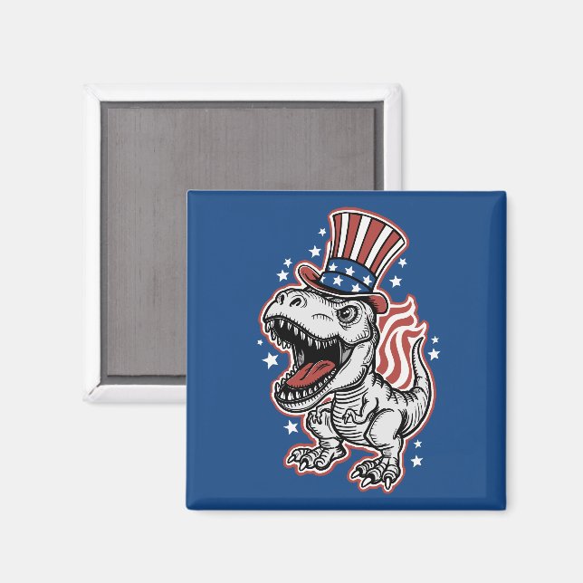 Imã Dinossauro Patriótico Americano (Front/Back)