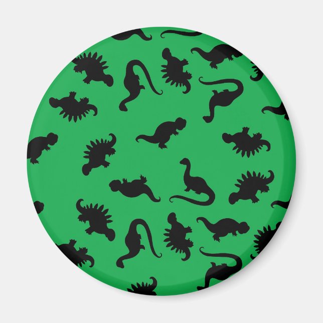 Imã Dinossauro Silhouettes em Padrões de Fundo Verde (Frente)
