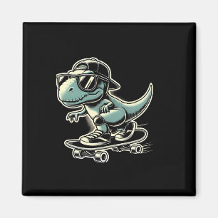 Imã Dinossauro T Rex Skate Patinação Retrô Divertido 