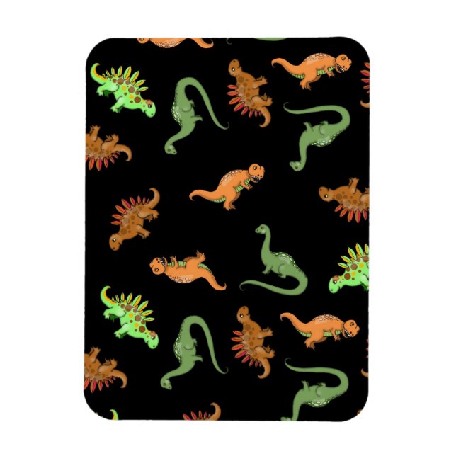 Ímã Dinossauros Fofos em Fundo Preto (Vertical)