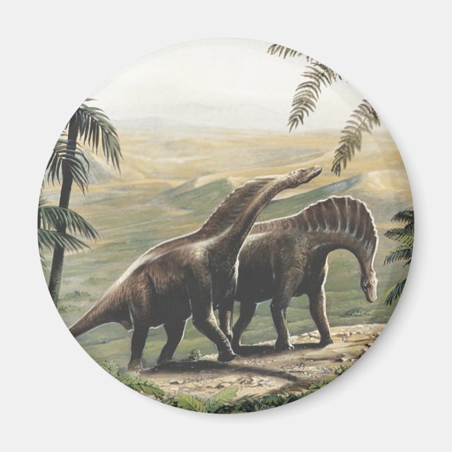Imã Dinossauros Vintage, Amargasaurus com Palmeiras (Frente)