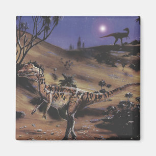 Imã Dinossauros Vintage, Dilophosaurus em uma Noite Es
