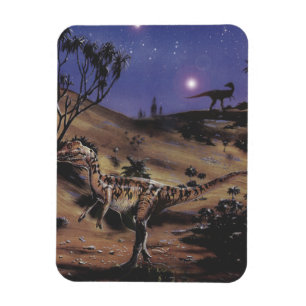 Ímã Dinossauros Vintage, Dilophosaurus em uma Noite Es