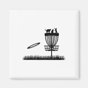Imã Disc Golf Esboço Com Gatos - Disc Golfer Divertido