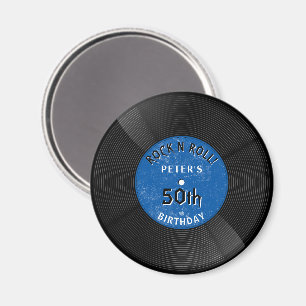 Imã Disco de Vinil Retro Rock N Roll Azul de Aniversár
