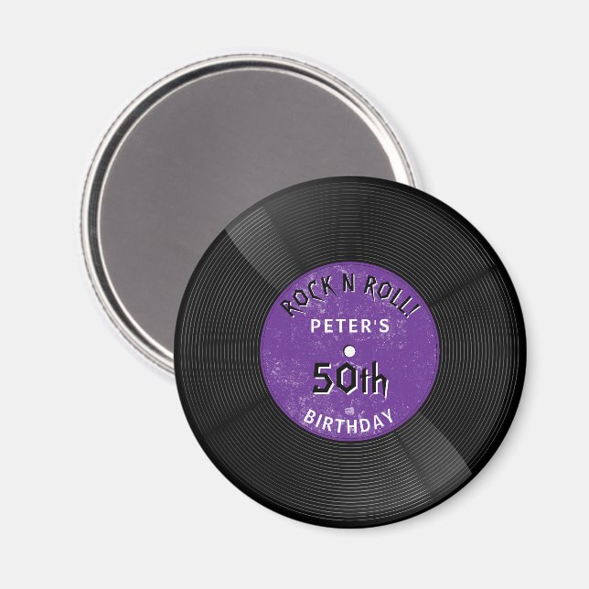 Imã Disco de Vinil Retro Rock N Roll Roxo Aniversário (Front/Back)