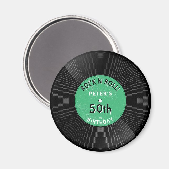 Imã Disco de Vinil Retro Rock N Roll Verde Aniversário (Front/Back)