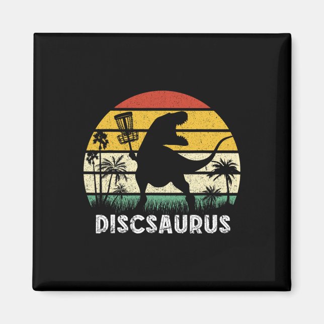Imã Disco Golfe Dinossauro Retro Jogador de Disco Golf (Frente)