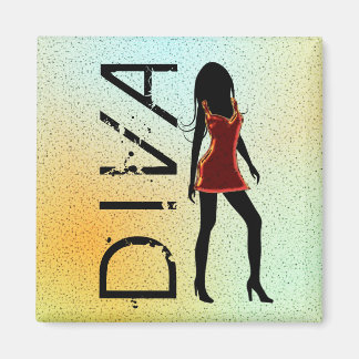 Imã Diva de Moda em Magnetos Quadrados Personalizados 