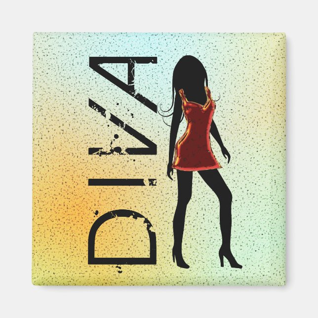 Imã Diva de Moda em Magnetos Quadrados Personalizados  (Frente)