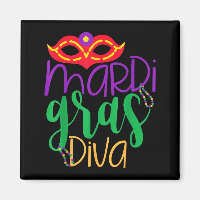 Imã Diva do Mardi Gras - Design de Máscara e Contas (Frente)