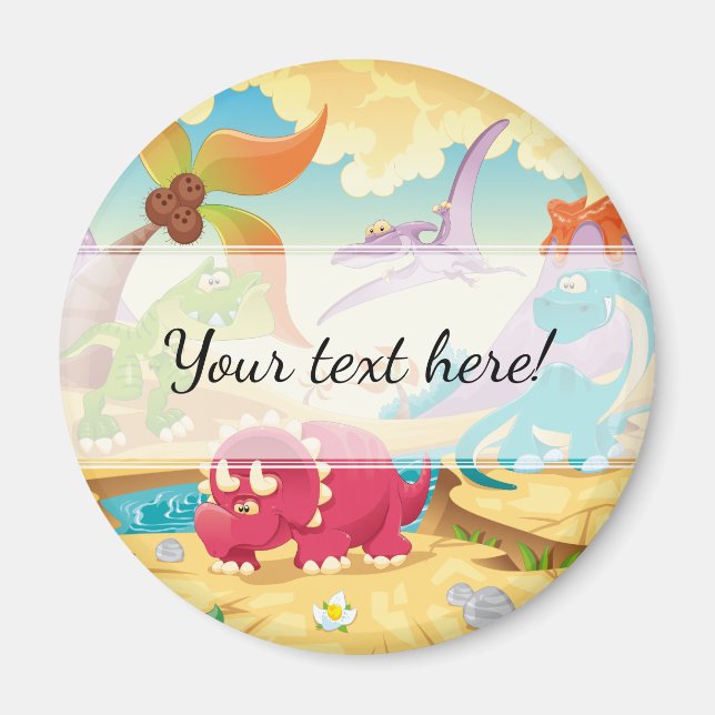 Imã Diversão Colorida Dinossauros de Cartoon (Frente)