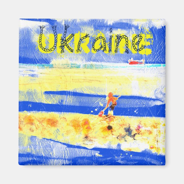 Imã Diversão Costeira Praia Amarelo Azul Prateado N (Frente)