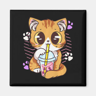 Imã Diversão Kawaii Cute Cat Boba Bubble milk Tea Anim