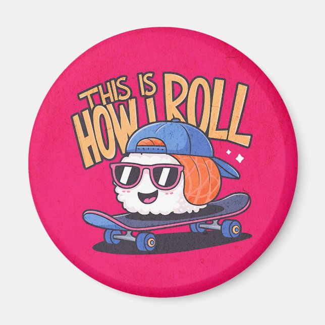 Imã Diversão Kawaii Sushi no skate (Frente)