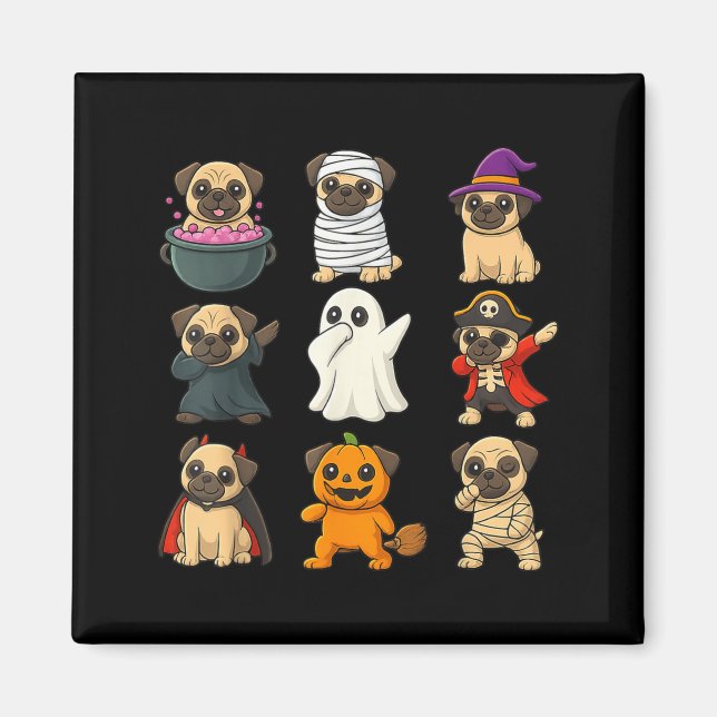 Imã Diversão Pug Raça Pet Halloween Abóboras Halloween (Frente)
