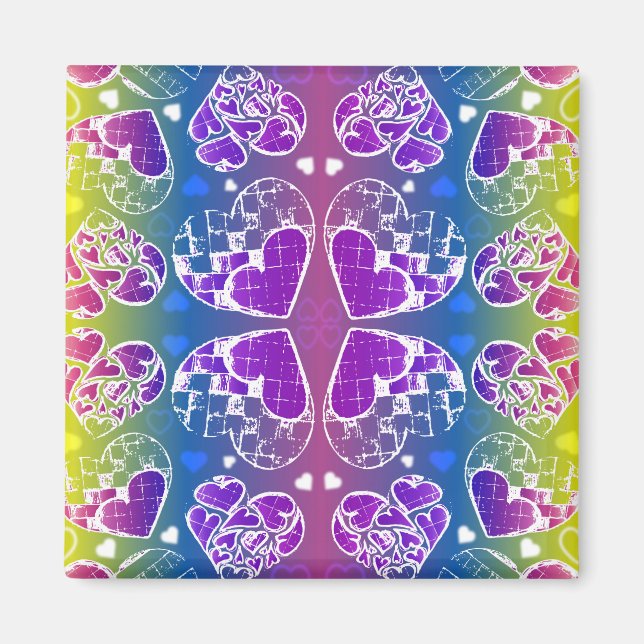 Imã Diversão Púrpura, azul, corações brancos amarelos (Frente)