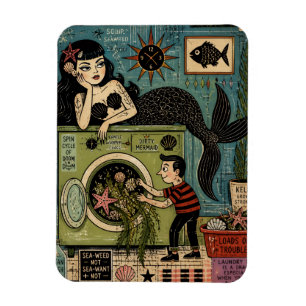 Ímã Divertida Sirene Surrealista do Meio do Século Dia