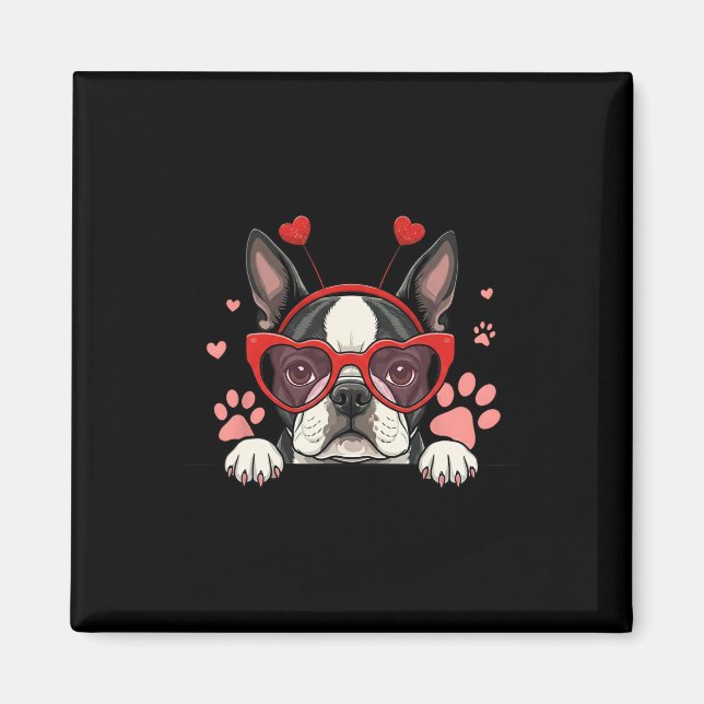 Imã Divertido Boston Terrier Coração Cabeça e Dia dos  (Frente)
