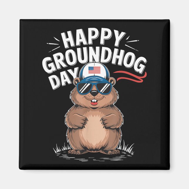 Imã Divertido Feliz Dia do Groundhog  (Frente)