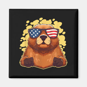 Imã Divertido Patriótico Groundhog Bandeira Americana