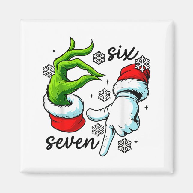 Imã Divertido Seis Sete 67 Meme 6 7 Natal Elfo Mão Men (Frente)