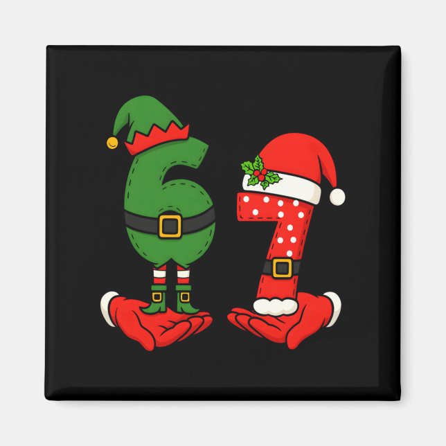 Imã Divertido Seis Sete 67 Meme 6 7 Natal Elfo Mão Men (Frente)