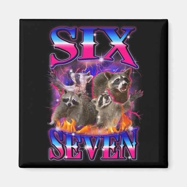 Imã Divertido Six Seven 67 Meme 67 Racoon Meme Bootleg (Frente)