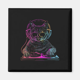 Imã Dj Cat Edm Techno House Música Engraçada Cat Lover