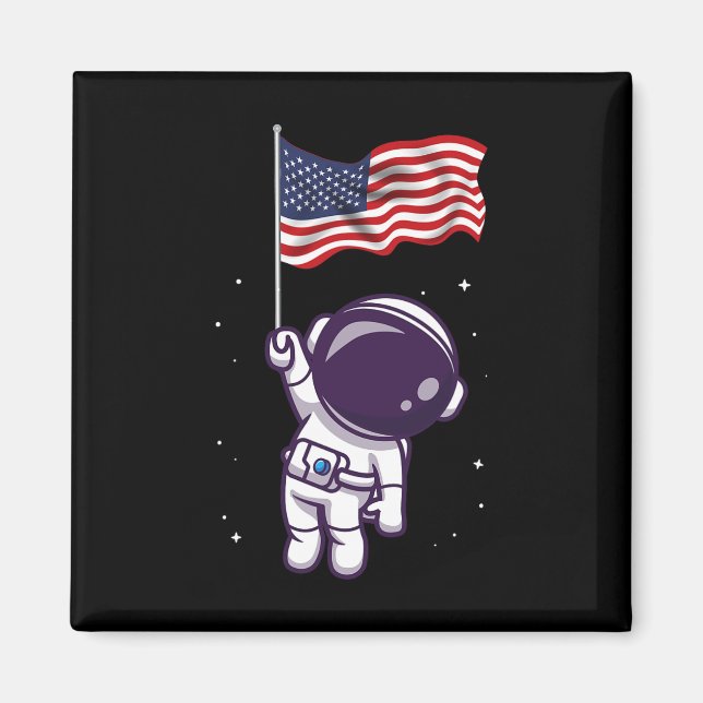 Imã Do Astronauta Americano Flag Funny Patrioti (Frente)