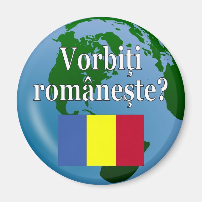 Imã Do you speak Romanian? in Romanian. Flag & globe (Frente)