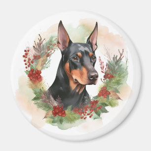 Imã Doberman Christmas Wreath Festivo Pup