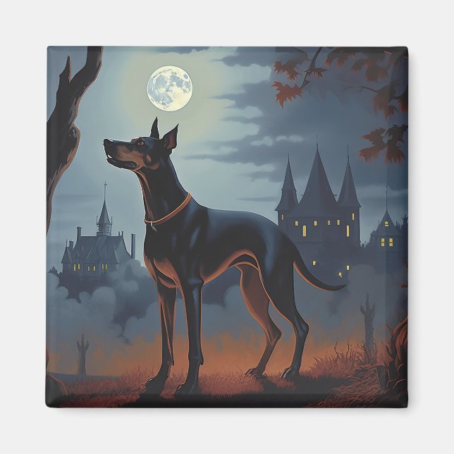 Imã Doberman Halloween Assustador (Frente)