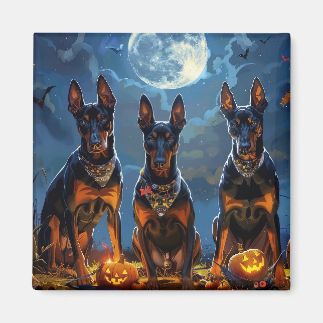 Imã Doberman Halloween Assustador (Frente)