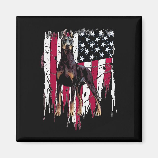 Imã Doberman Pinscher American Flag Usa Awesome  (Frente)