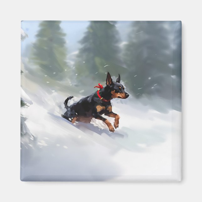 Imã Doberman Pinscher Natal neve inverno (Frente)