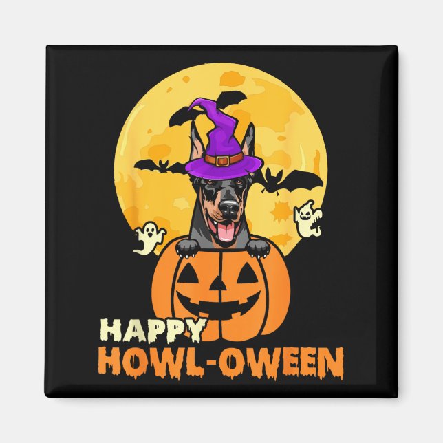Imã Doberman Preto e Marrom Bruxa Cachorro Feliz Dia d (Frente)