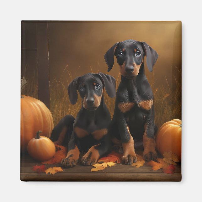 Imã Doberman Puppy Autumn Delight Pumpkin (Frente)