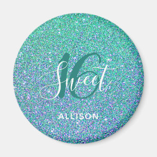 Imã Doce 16 Partidos Turquesa Blue Glitter Personaliza