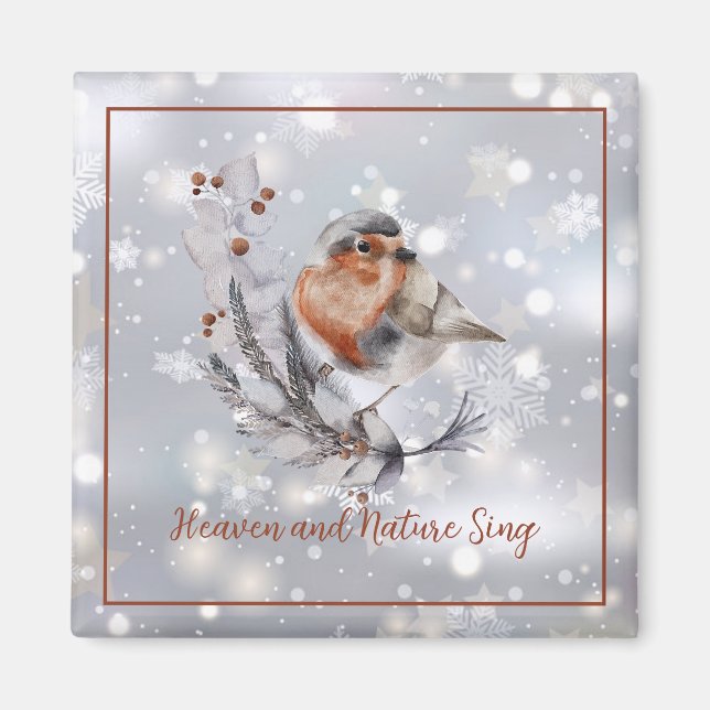 Imã Doce pássaro de inverno e costume de neve de Natal (Frente)