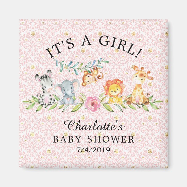 Imã Doce Safari Animais Chá de fraldas Favorece Magnet (Frente)